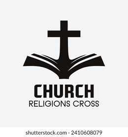 Church cross logo. Simple religion vector design. Isolated with soft background.