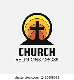 Church cross logo. Simple religion vector design. Isolated with soft background.