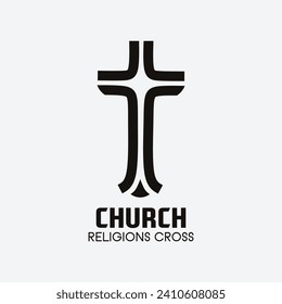 Church cross logo. Simple religion vector design. Isolated with soft background.