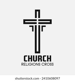 Church cross logo. Simple religion vector design. Isolated with soft background.