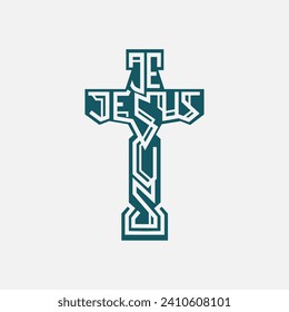 Church cross logo. Simple religion vector design. Isolated with soft background.