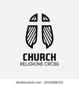 Church cross logo. Simple religion vector design. Isolated with soft background.