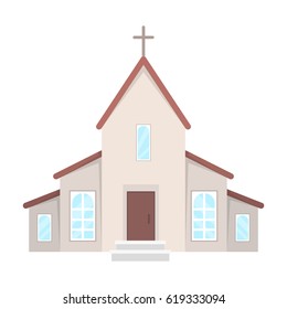 A Church with a cross on the roof. Easter single icon in cartoon style vector symbol stock illustration.