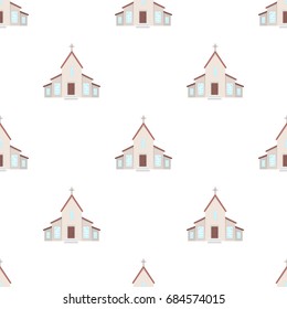 A Church with a cross on the roof. Easter single icon in cartoon style vector symbol stock illustration.