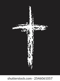 Church crosses on black background. Death and funerals vector illustration. Crosses in pencil texture.