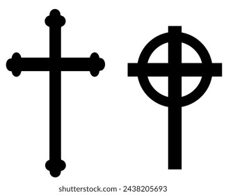 Church crosses set. Death and funerals vector illustration.