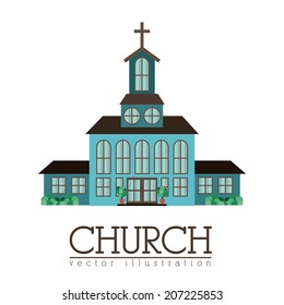 Church design over landscape background, vector illustration