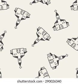 church doodle seamless pattern background