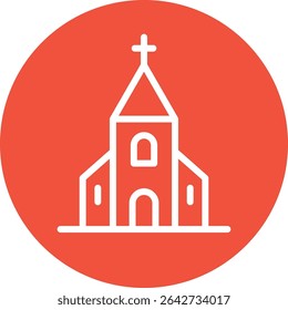 Church Drawing on Red Circular Background Design