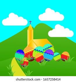 A church in an easter atmosphere illustration.
suitable for Easter themed designs