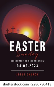 Church Easter Sunday insta template. Celebrate the resurrection, Easter card or poster template. Christian web banner. Vector illustration