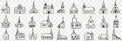 Church Facades With Towers Doodle Set