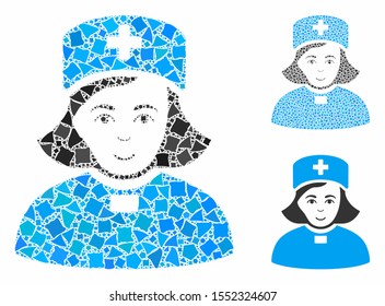 Church female doctor mosaic of tuberous elements in variable sizes and shades, based on church female doctor icon. Vector tuberous parts are united into collage.