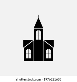 Church flat of black color. Vector Church with cross icon on white background