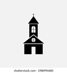 Iglesia de color negro. Iglesia vectorial con icono cruzado en fondo blanco