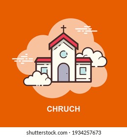 Church flat concept design with orange background