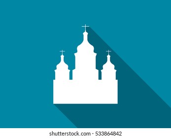 Church flat icon with long shadow. Vector illustration.