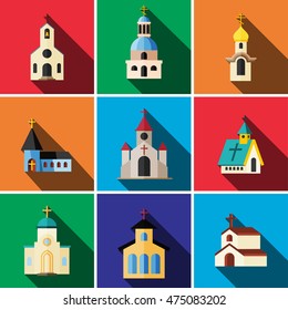 Church flat icon set illustration isolated vector sign symbol