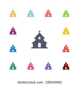church flat icons set. Open colorful buttons 