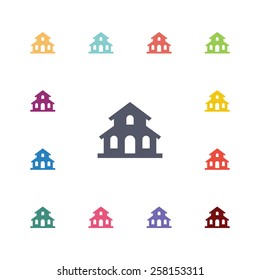 church flat icons set. Open colorful buttons 