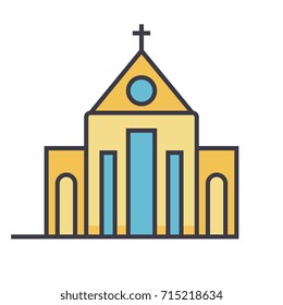 Church flat line illustration, concept vector isolated icon 