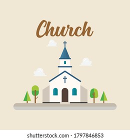 Iglesia de estilo plano. Estilo retro. Ilustración del vector