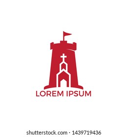 Church Fort Logo Design. Church Castle Logo Design Template.	