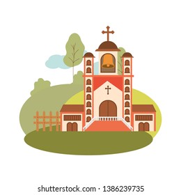 church with front view in landscape