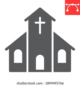 Church glyph icon, building and god, church vector icon, vector graphics, editable stroke solid sign, eps 10