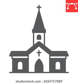 Church glyph icon, Easter and building, chapel vector icon, vector graphics, editable stroke solid sign, eps 10.