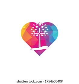 Church Heart Shape Concept Logo. Christian Church Cross Praying Tree Logo. Christian Sword Church Cross Logo Design