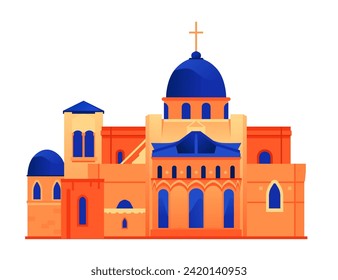 Church of the Holy Sepulcher - flat design style single isolated image. Neat detailed illustration of national cathedral in the Christian Quarter of the Old City of Jerusalem. Israeli architecture