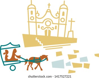 Church and horse carriage in Ouro preto, Minas Gerais