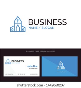 Church, House, Easter, Cross Blue Business logo and Business Card Template. Front and Back Design
