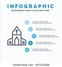 Church, House, Easter, Cross Line icon with 5 steps presentation infographics Background