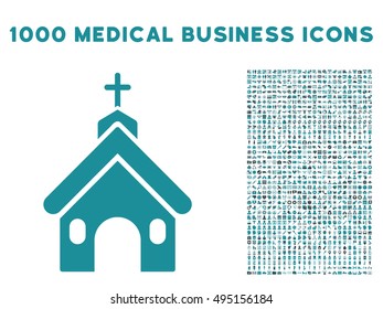 Church icon with 1000 medical commercial soft blue vector pictographs. Clipart style is flat bicolor symbols, white background.