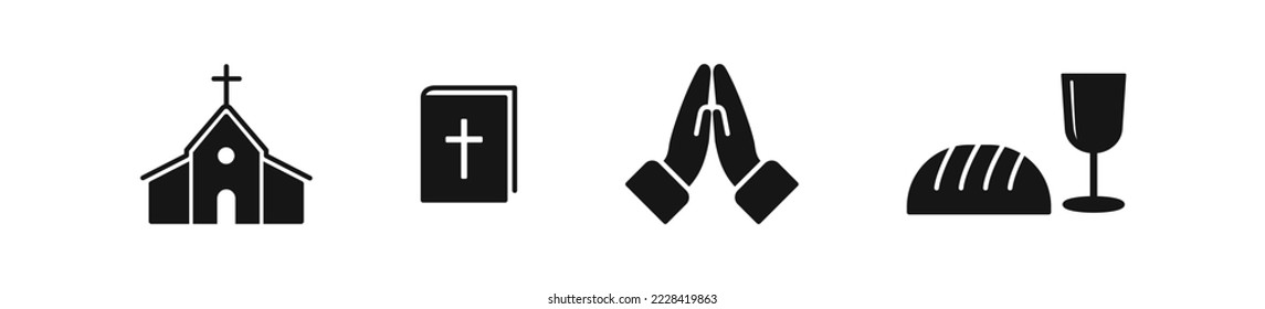 Church icon. Bible symbol. Communion icons. Prayer sign. Christian symbols. Christ Church. Vector isolated sign.