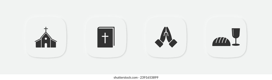 Church icon. Bible symbol. Communion icons. Prayer sign. Christian symbols. Christ Church. Vector isolated sign.