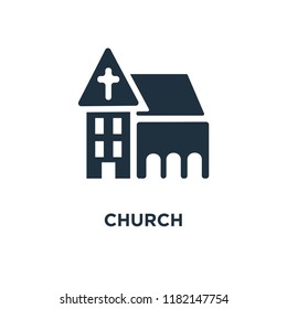 Church icon. Black filled vector illustration. Church symbol on white background. Can be used in web and mobile.