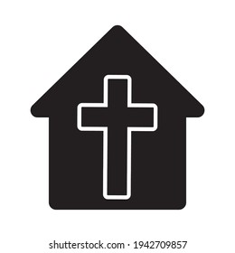 Church icon. Black house icon with christian cross symbol. Vector illustration. Conceptual religion icon.