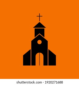 Church Icon. Black on Orange Background. Vector Illustration.