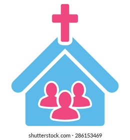 Church icon from Business Bicolor Set. This flat vector symbol uses pink and blue colors, rounded angles, and isolated on a white background.