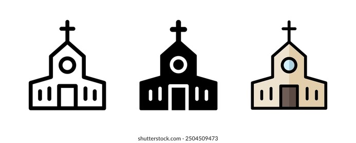 Church icon. Cathedral symbol. Religion temple vector illustration. Catholic christian tower with the cross sign. Sanctuary wedding concept. Faith in God pictogram isolated.