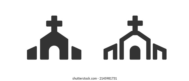 Church icon. Catholic pictogram. Building religion, web symbol in vector flat style.