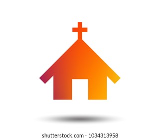 Church icon. Christian religion symbol. Chapel with cross on roof. Blurred gradient design element. Vivid graphic flat icon. Vector