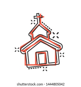Church icon in comic style. Chapel vector cartoon illustration on white isolated background. Religious building business concept splash effect.