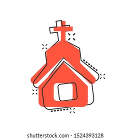 Church icon in comic style. Chapel vector cartoon illustration on white isolated background. Religious building business concept splash effect.