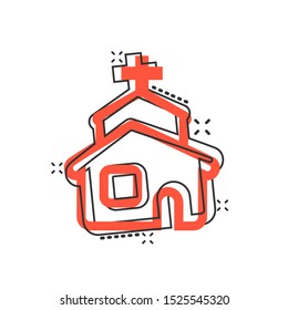 Church icon in comic style. Chapel vector cartoon illustration on white isolated background. Religious building business concept splash effect.