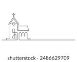 Church icon continuous one line drawing, minimal line drawing vector illustration