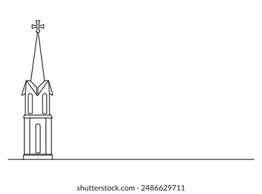 Icono de iglesia dibujo continuo de una línea, Ilustración vectorial mínima de dibujo de línea